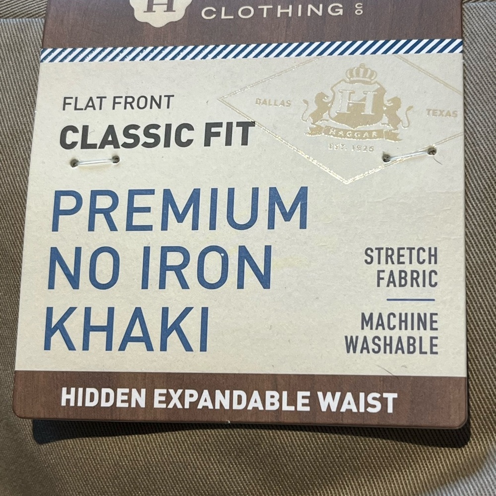 Haggar Pants Khakis Classic Fit Flat Front No Iron Expandable Waist Size 42x36 - Picture 5 of 6
